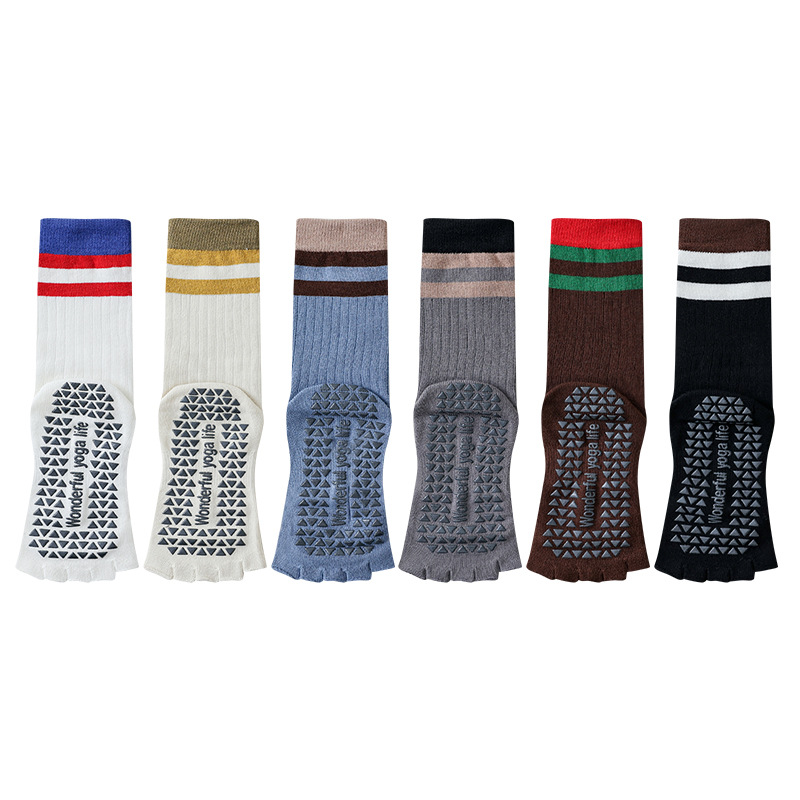 Non-Slip Yoga Toe Socks with Grips Womens Athletic Cotton Open Toe Yoga Socks